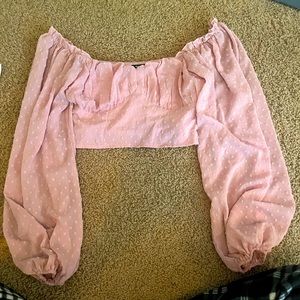 Pink Ruffled Off the Shoulder Crop